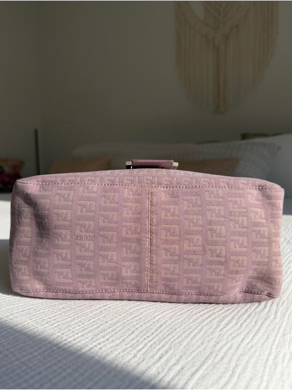 Vintage Fendi Mama Baguette RARE Lilac Zucca FF Shoulder Bag Authentic W/ COA - Picture 5 of 11